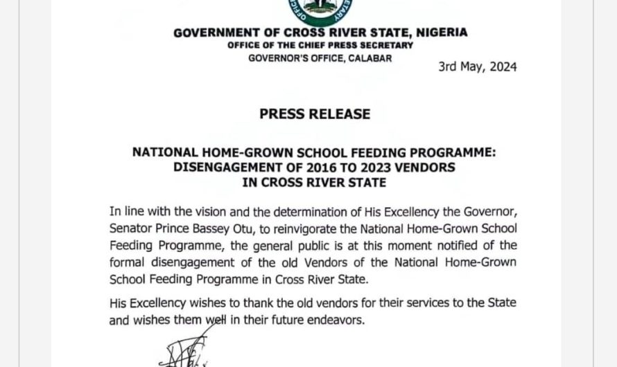 C’River State Govt Set To Revamp Home-Grown Feeding Programme, Disengages Old Vendors