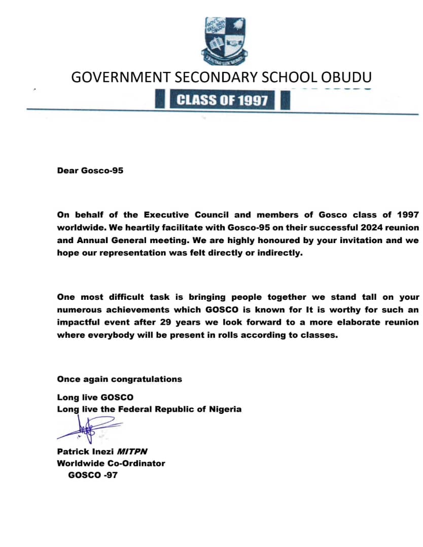 Annual General Meeting: GOSCO Class of ’97 Felicitates G’95