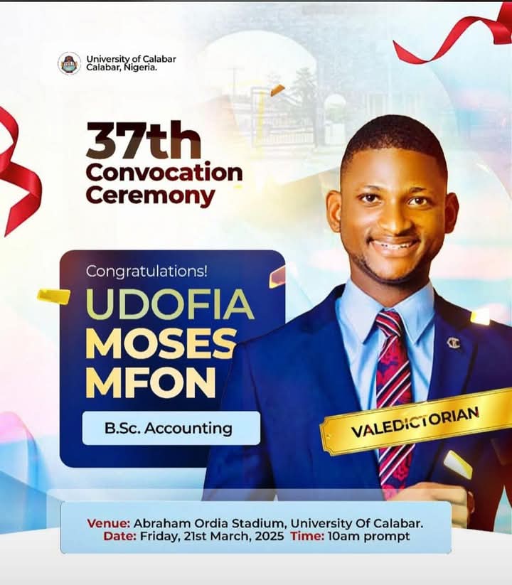 Meet Unical Best Graduating Student 2025, Moses Udofia With a CPGA 4.92