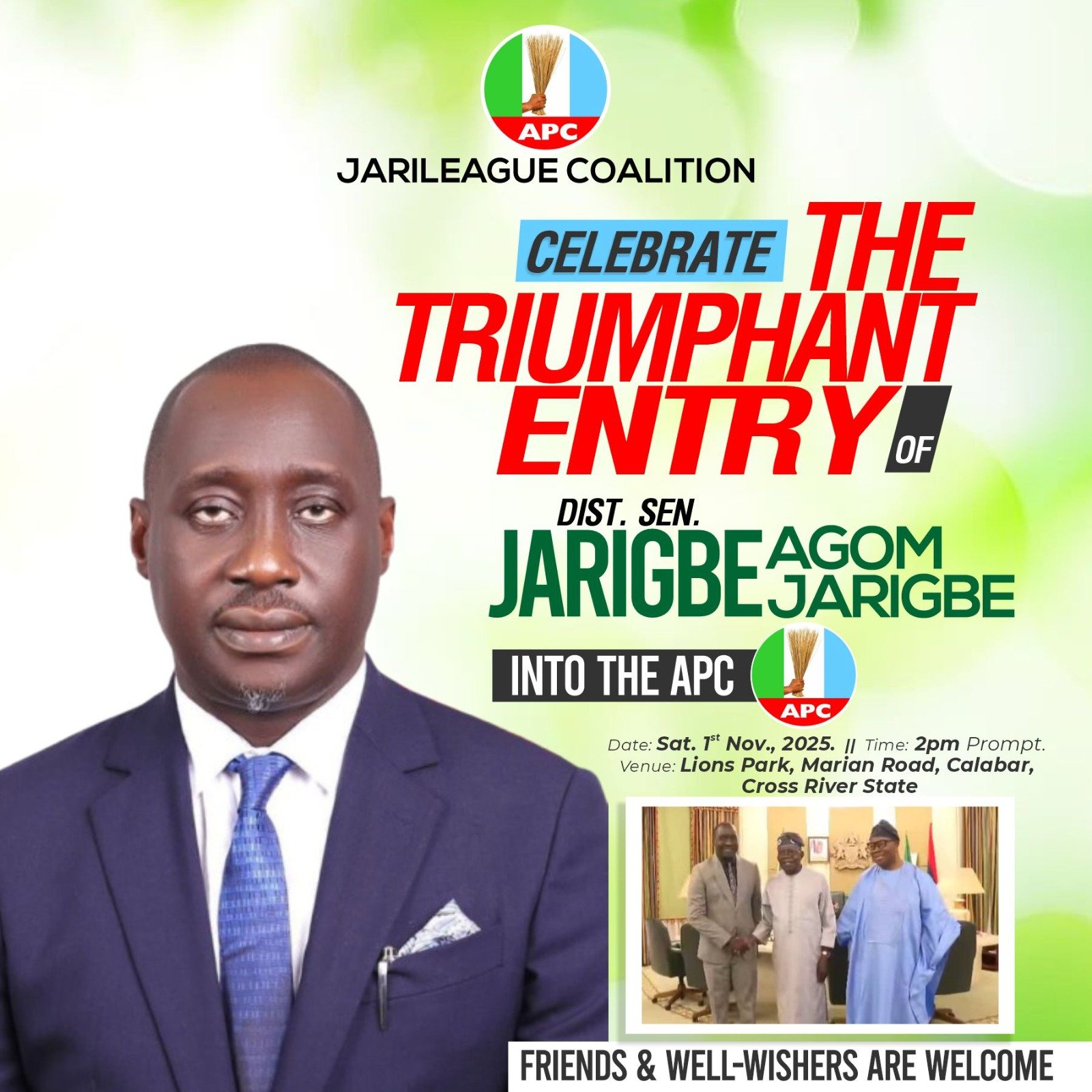 JariLeague Coalition Set To Celebrate Defection Of Sen Jarigbe To APC
