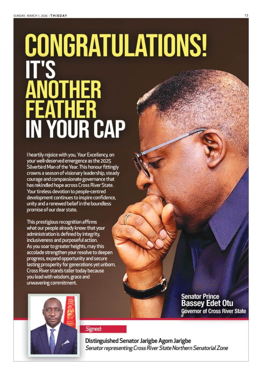 It’s Another Feather In Your Cap, Says Jarigbe as He Congratulates Governor Otu On His Silverbird Man Of The Year Award 2025